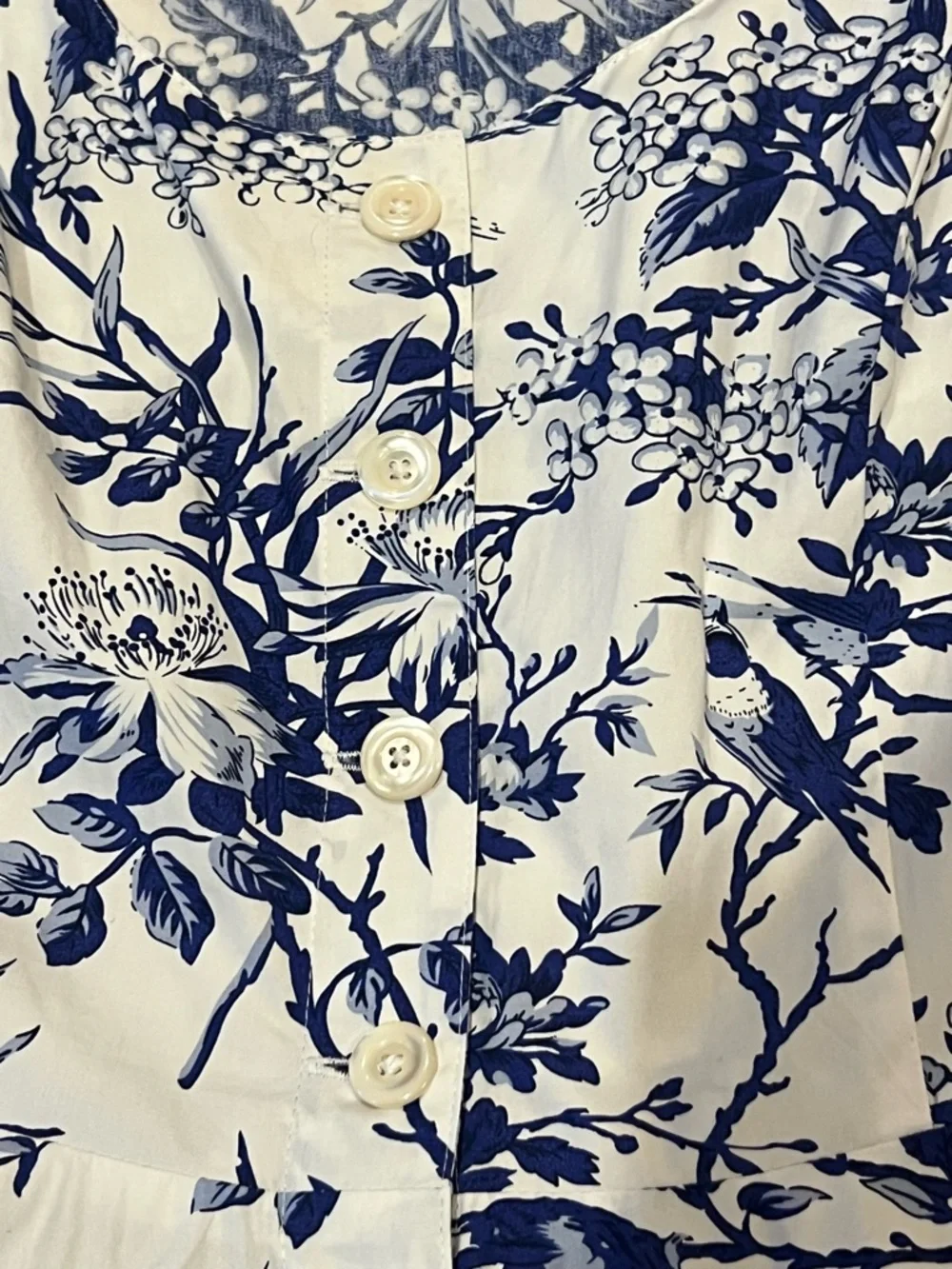 The J. Peterman Company Toile de Jouy Kentucky Derby Dress Blue & White Sz 10 - Picture 5 of 12